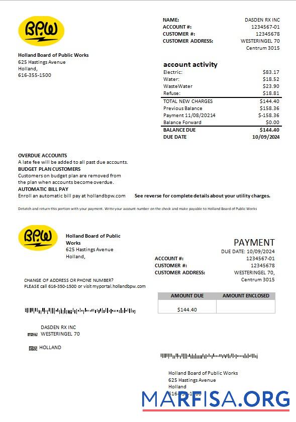 Downloadable Netherlands BPW business utility bill template in Word and PDF format